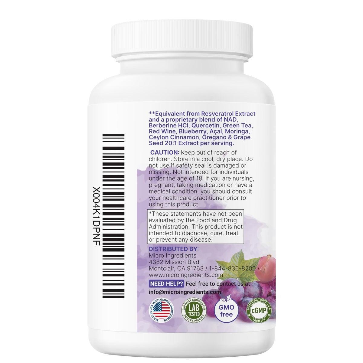 Micro Ingredients Resveratrol NAD Complex 3,000mg for Women & Men, 240 Veggie Capsules | NMN Supplement Alternative | 11-in-1 Blend with NAD+, Quercetin, Moringa, Berberine, Grape Seed, & Oregano