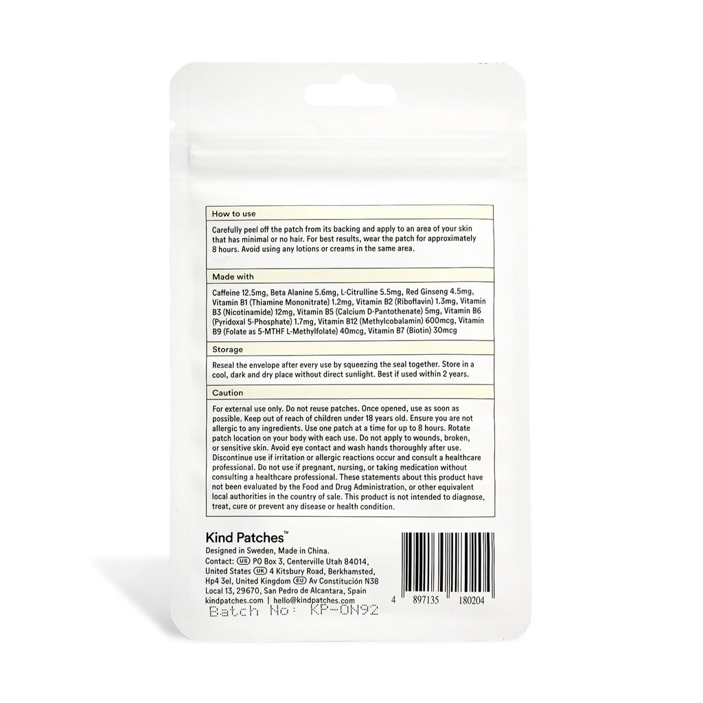 Kind Patches Energy Patches Extra Strong - Red Ginseng, L-Citrulline, and Guarana Extract - Vegan, Latex Free - 14 Count