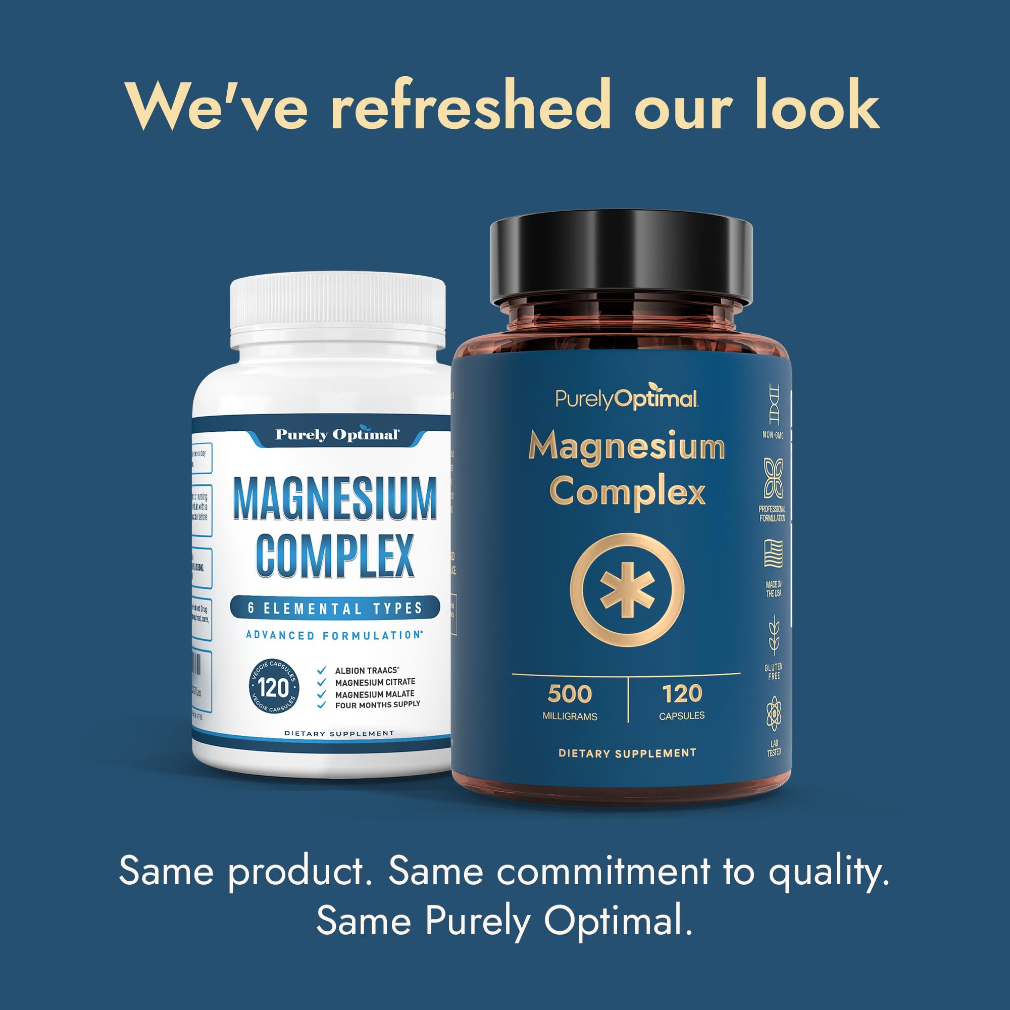 Purely Optimal Magnesium Complex - 6 Forms Magnesium Glycinate, Citrate & Malate - Sleep Support, Stress Relief, Muscles, Heart Health & Relaxation - Magnesium Supplement for Women & Men, 120 Caps