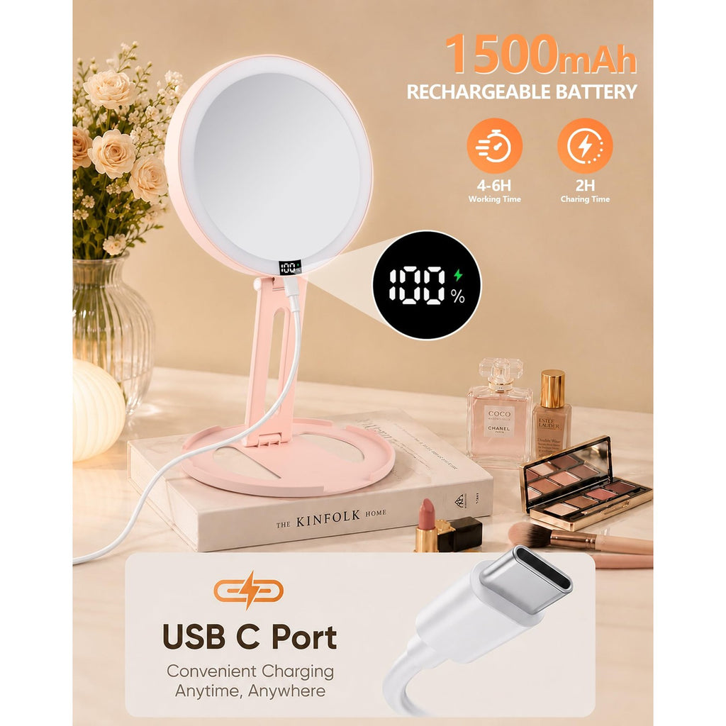 Foldable Travel Makeup Mirror with Lights 20X/1X Magnifying Mirror
