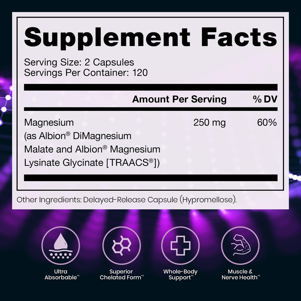 Optimum Magnesium, Energy & Sleep Support, 240 Capsules | Supports Bone Health, Chelated for Maximum Absorption, Glycinate Lysinate & Di-Magnesium Malate, Made in USA, 120 Servings