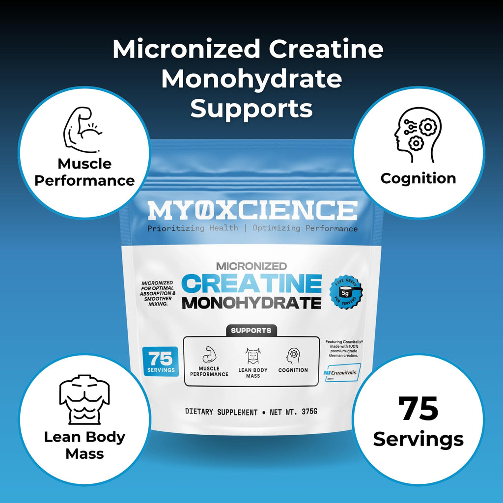MYOXCIENCE Micronized Creavitalis Creatine | The World’s Purest Micronized Form of Creatine Monohydrate | Supports Muscle Performance, Lean Body Mass, & Cognition | 75 Servings