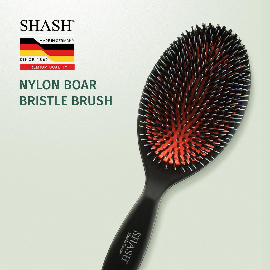 Since 1869 Hand Made In Germany - Nylon and 100% First Cut Boar Bristle Brush Suitable For Normal to Thick Hair - Gently Detangles, No Pulling or Split Ends - Softens Improves Texture, (Large)