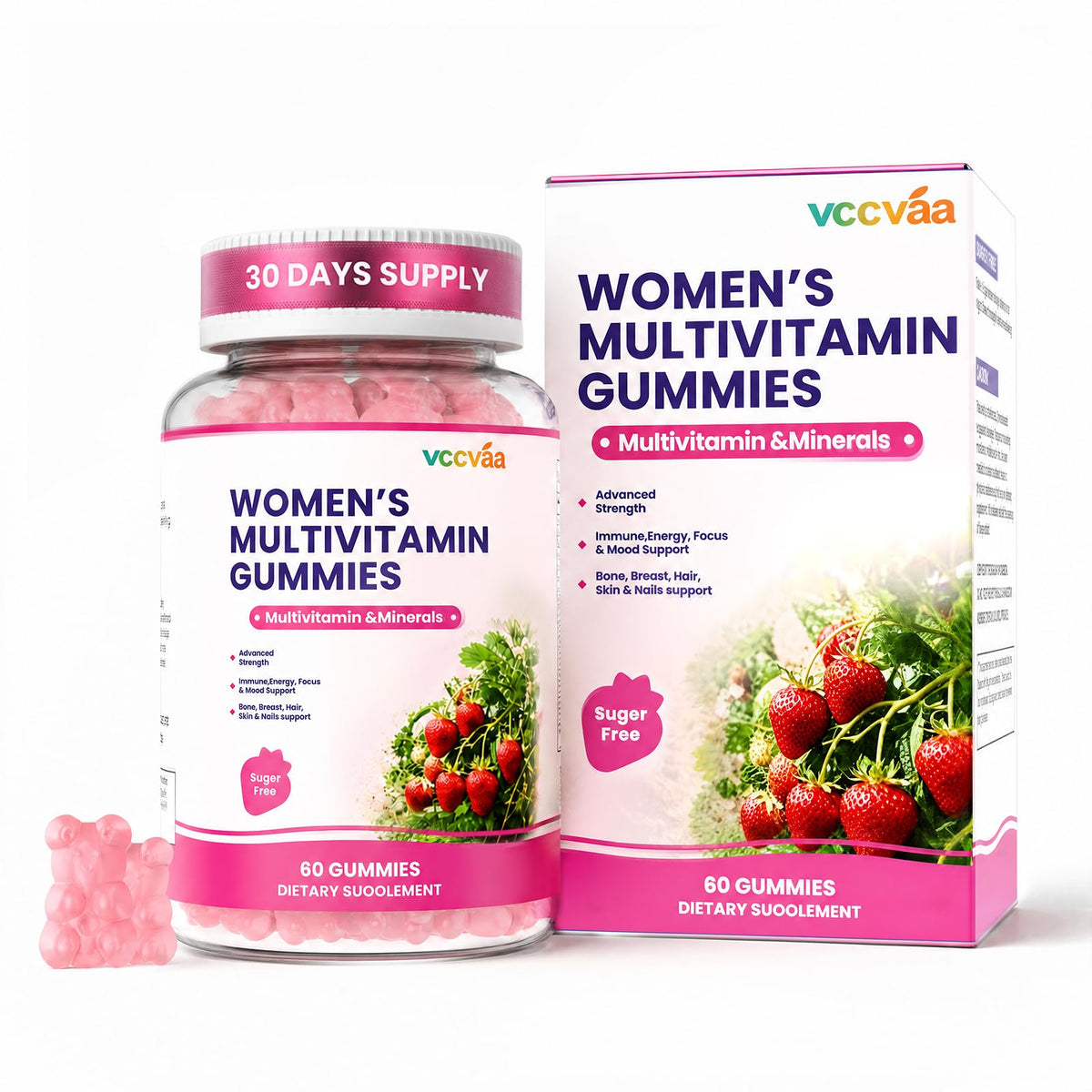 Sugar Free Multivitamin Gummies for Women 14+ with Iron, Inositol, Folate, Vitamins A C D3 E B12 K2, Herbal & Mineral Blend, Daily Vegan Gummy for Hair, Skin, Energy, Immune Support – 60 Count