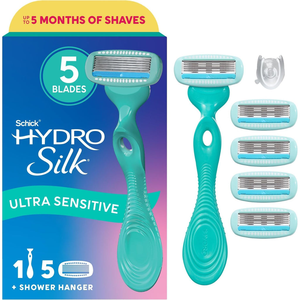 Schick Hydro Silk Ultra Sensitive Razor for Women | Womens Razor for Sensitive Skin, 5 Blade Razors for Women, Womens Razors for Shaving, Includes 1 Handle & 7 Refills