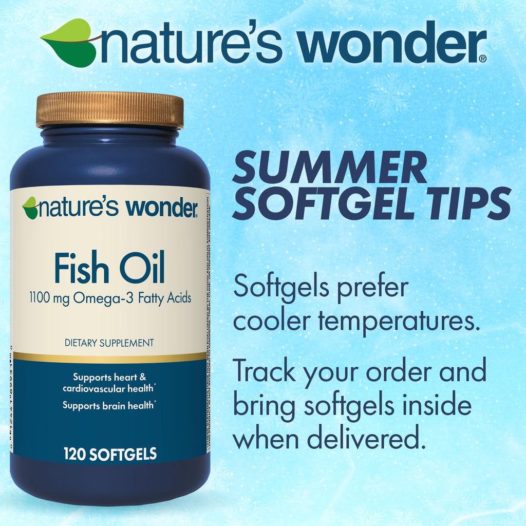 Nature's Wonder Fish Oil 1100mg Omega-3 Fatty Acids EPA & DHA,120 Softgels | Whole Body Support Joint, Heart, Immune, Eye & Brain Health for Women & Men, Rigorously Tested, Gluten-Free, 120 Day Supply