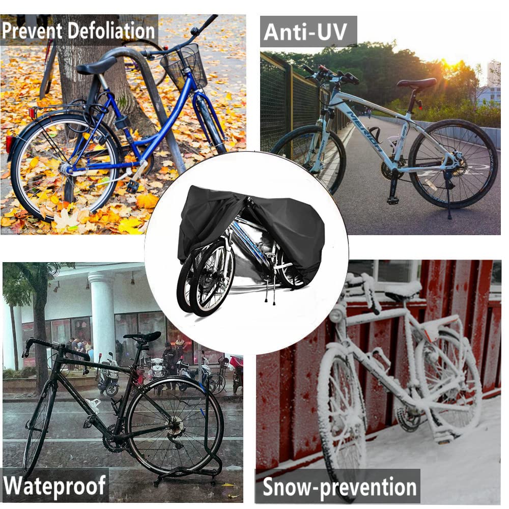 Bike Covers for 2 or 3 Bikes, 2XL Size Outdoor Waterproof & Anti-UV Bicycle Covers with Lock Hole for Mountain Road Electric Bikes