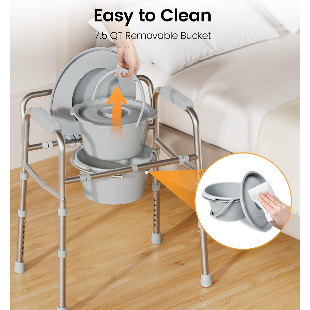 soundfuse 3 in 1 Bedside Commode Toilet for Seniors, Sturdy Dual-Crossbar