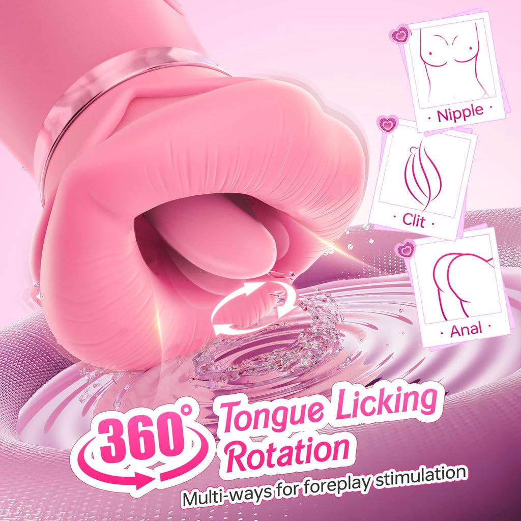 Vibrator Adult Sex Toys for Women - Sovokn 5IN1 Mouth Rose Sex Toy Vibrators, 10 Tongue Licking, 3 Auto & 1 Manual Sucking Vibrator Adult Toys New APP, Anal Clit Nipple Female Couples Sex Toys, Pink
