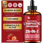 26-in-1 Liposomal Lymphatic Drainage Drops with Turmeric,Echinacea | Vitamins, Dandelion, Zeolite for Swelling, Bloating, Immune, Lung Support, Vegan, Alcohol-Free, Strawberry Flavor, 2 fl oz