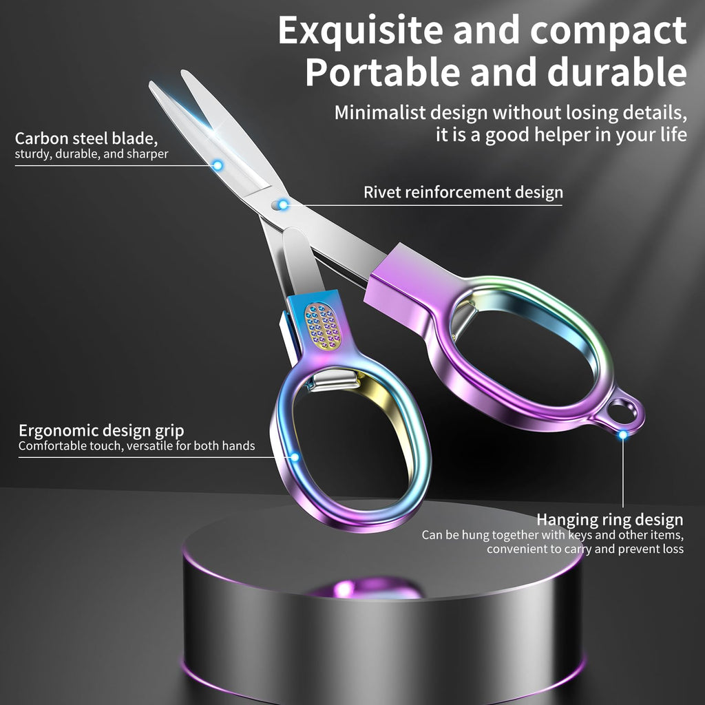 Stainless Steel Mini Folding Scissors - 2 Piece Portable Travel Scissors for Home, Office, Outdoor, Craft Use