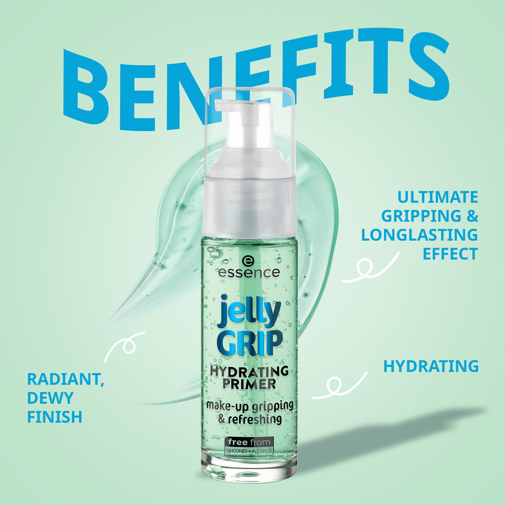 essence Jelly Grip Hydrating Primer, Longlasting Makeup Base, Vegan | Lightweight Grippy Gel Formula, Refreshing Primer for All Skin Types, Silicone-Free, Cruelty Free, Paraben Free