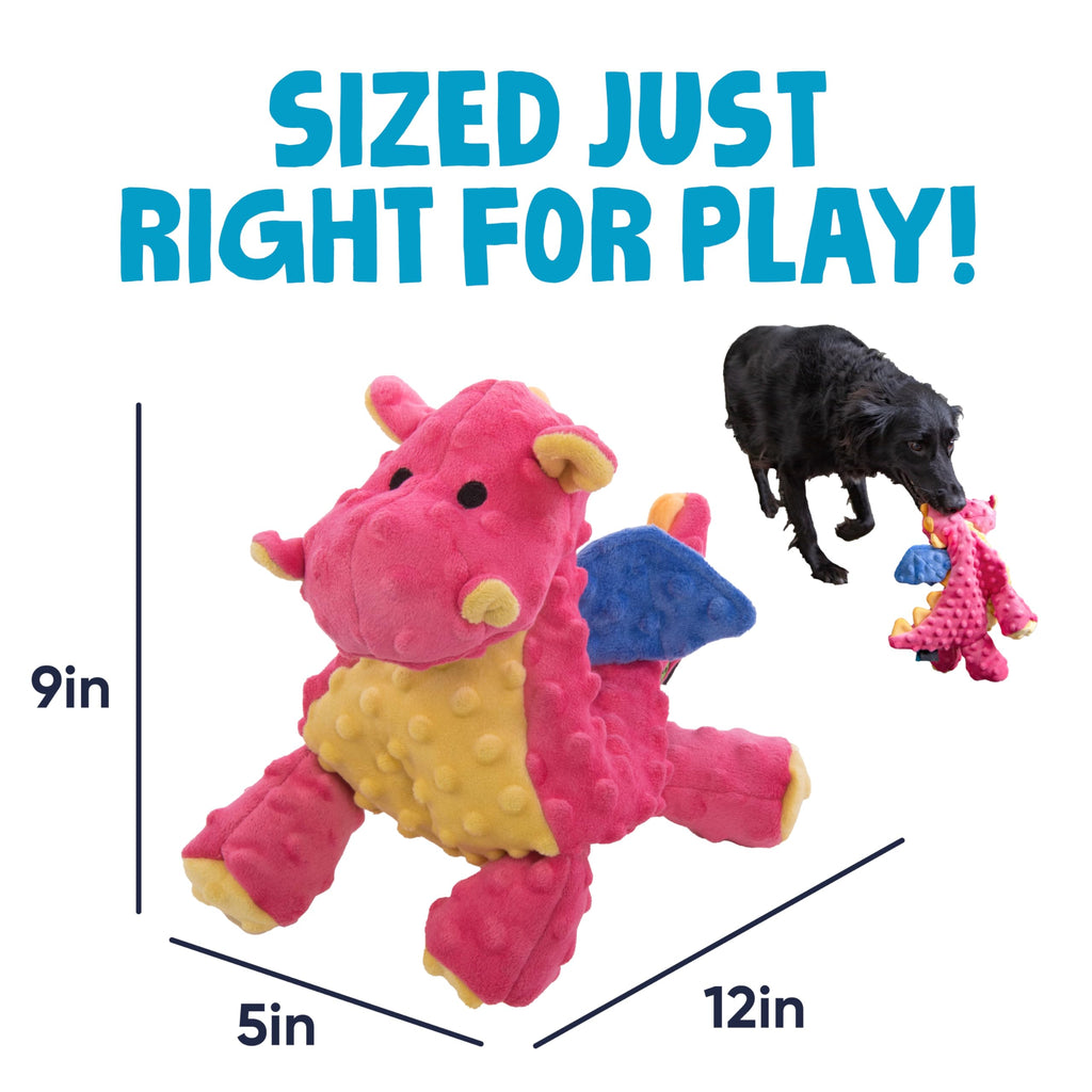 goDog Bubble Plush Dragons Squeaky Dog Toy, Chew Guard Technology - Coral, Large