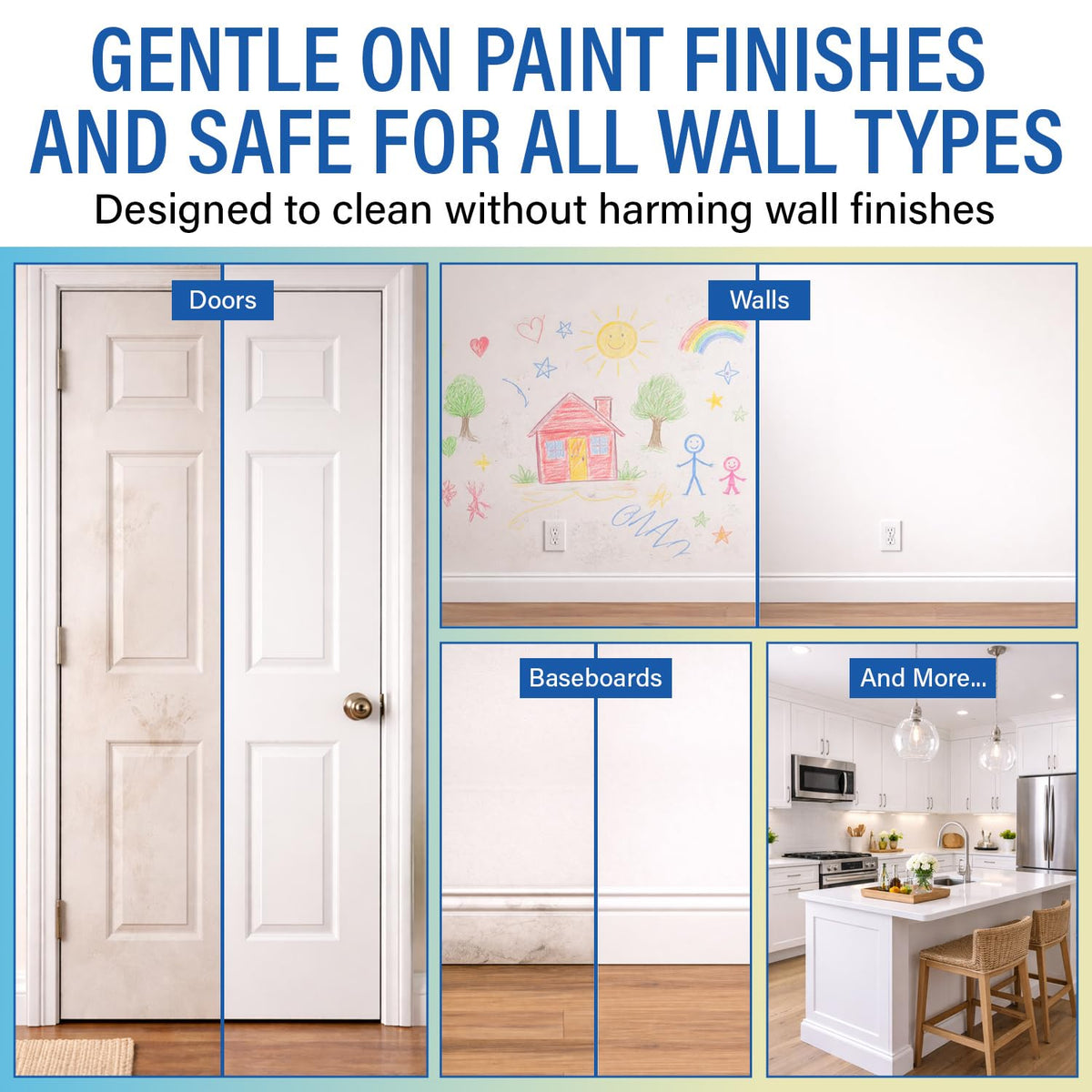 CleanWall Wall, Door & Baseboard Cleaner Spray – 32 oz Multi-Surface Formula Safe for Painted Walls – Made in USA – Family-Friendly – Tackles Everyday Kid Messes like Handprints, Smudges & Crayon