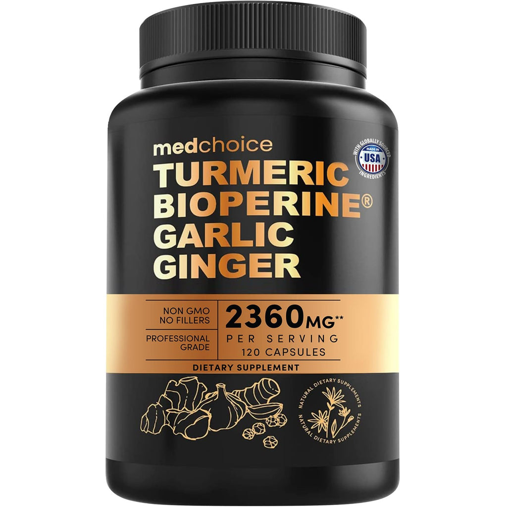 MEDCHOICE 4-in-1 Turmeric Joint Support with Garlic & BioPerine, 120ct | Mobility, Flexibility and Digestive Comfort Support, Turmeric with Garlic and BioPerine, Joint Supplement (Pack of 2)