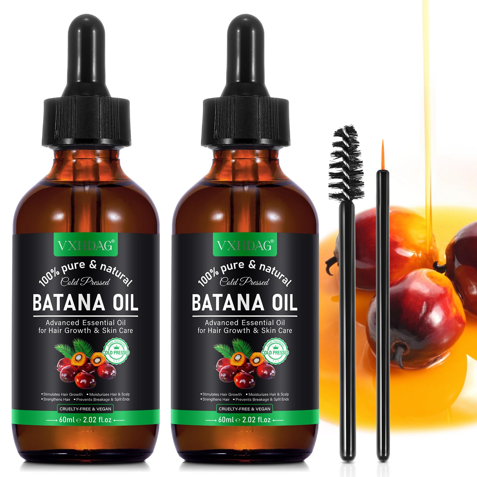 Batana Oil - 100% Pure & Natural from Honduras for Hair Growth, Eliminates Split Ends, Enhances Radiance & Nourishment for All Hair Types, 2.02 fl oz
