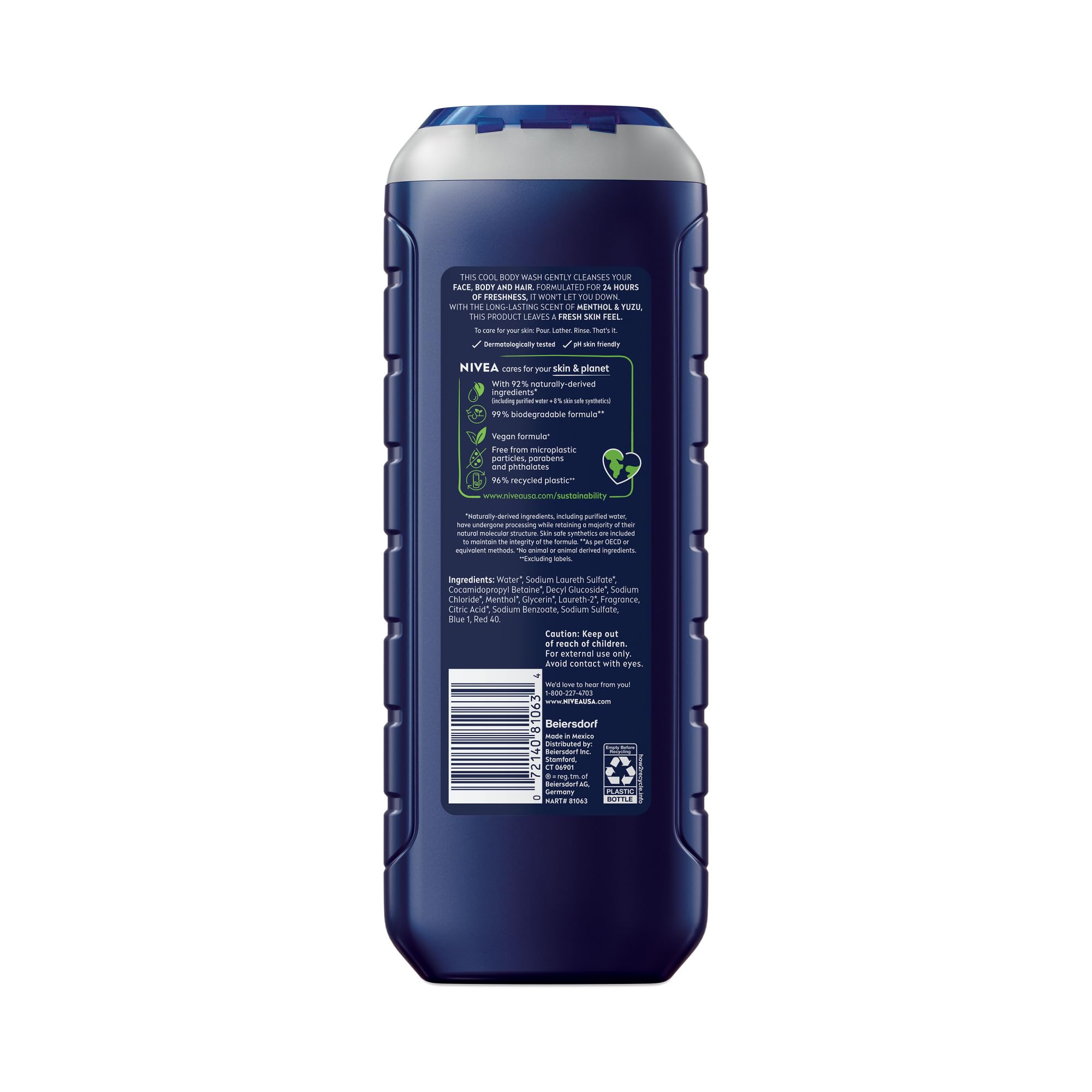 Buy now NIVEA MEN Cool Body Wash, Icy Menthol and Yuzu Scent, 3-in-1 Men's Body Wash, Face and Hair, Paraben Free, pH-Skin Friendly, 16.9 Fl Oz Bottle, Pack of 3 at indiglob india