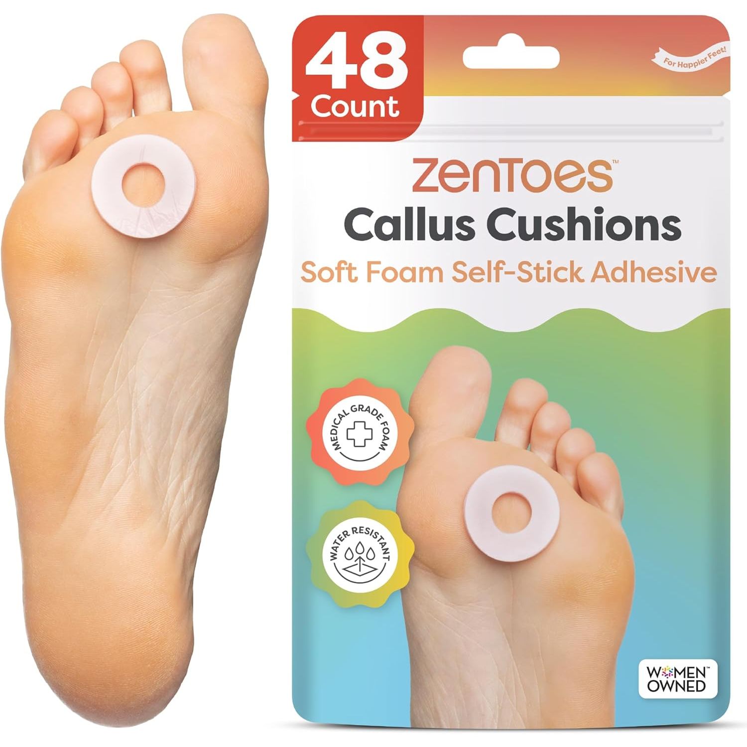 Buy now ZenToes Callus Cushions | Water-Resistant Self-Stick Adhesive Corn Pads | Foot, Heel, & Toe Discomfort Relief | Soft Foam for Friction Protection | Ideal for Active Lifestyles | 24-Pack 48 Count Beige at indiglob india