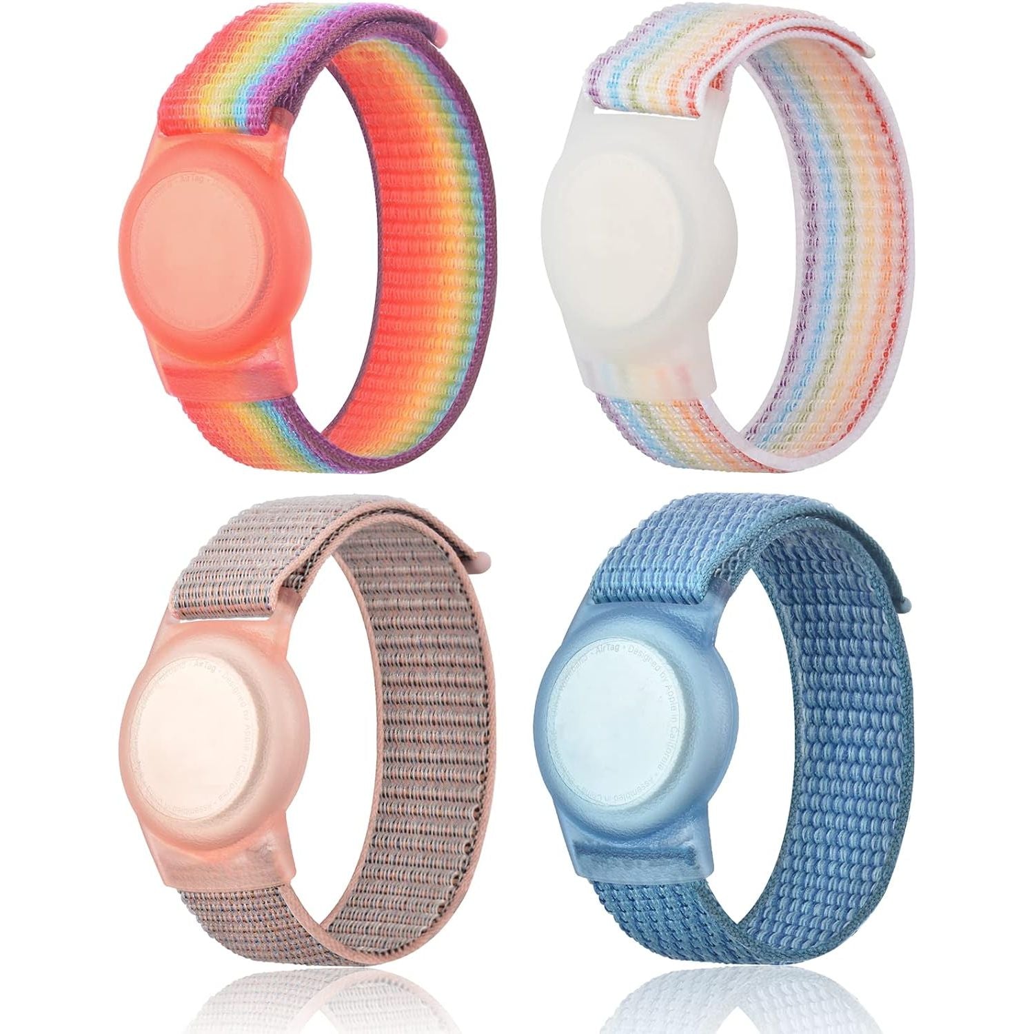 Buy now Kids Wristband Compatible with Apple AirTag, Protective Case for Air Tag GPS Tracker Holder with Nylon Bracelet, Adjustable Anti Lost Watch Band for Toddler Child Elder(Rainbow A) Rainbow & Blue & Pink at indiglob india