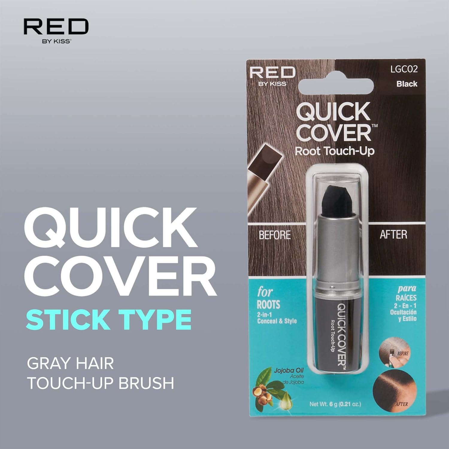 Buy now RED by Kiss Quick Cover Root Touch Up Stick, Water-Resistant Temporary Gray Hair Concealer with Brush for Roots and Beard, Long-Lasting Coverage, Easy Application (1 Pack, Black) at indiglob india