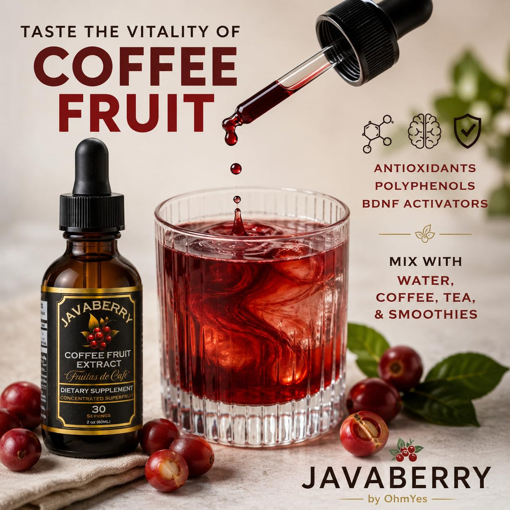 Whole Coffee Fruit Extract – Brain, Focus & Memory Support with BDNF | Low-Caffeine Coffee Cherry Superfruit Concentrate | Polyphenols & Antioxidants, Sugar-Free | 60mL Liquid