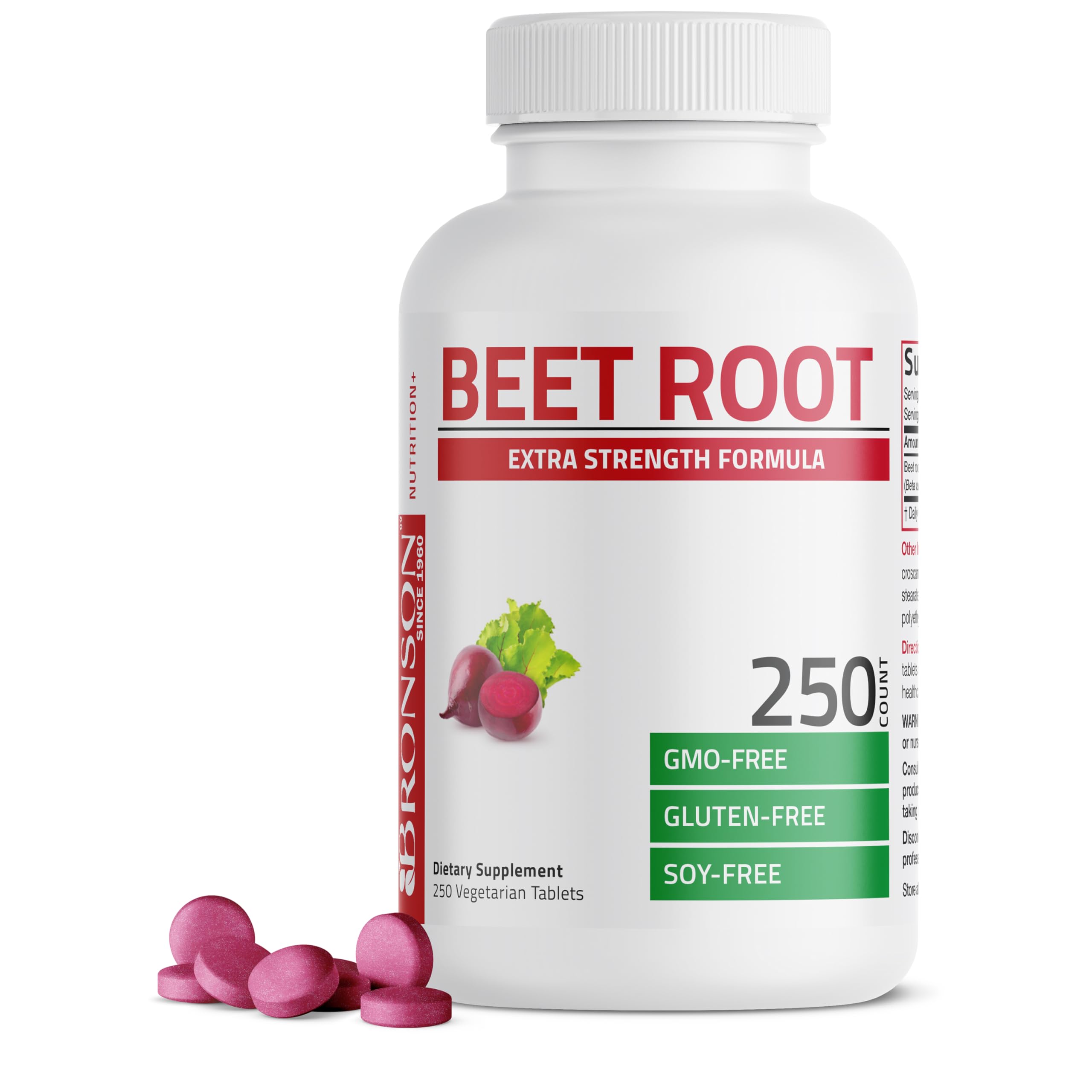 Bronson Beet Root Extra Strength, Non-GMO, 250 Vegetarian Tablets | Gluten-Free, Soy-Free, GMO-Free, Easy To Swallow