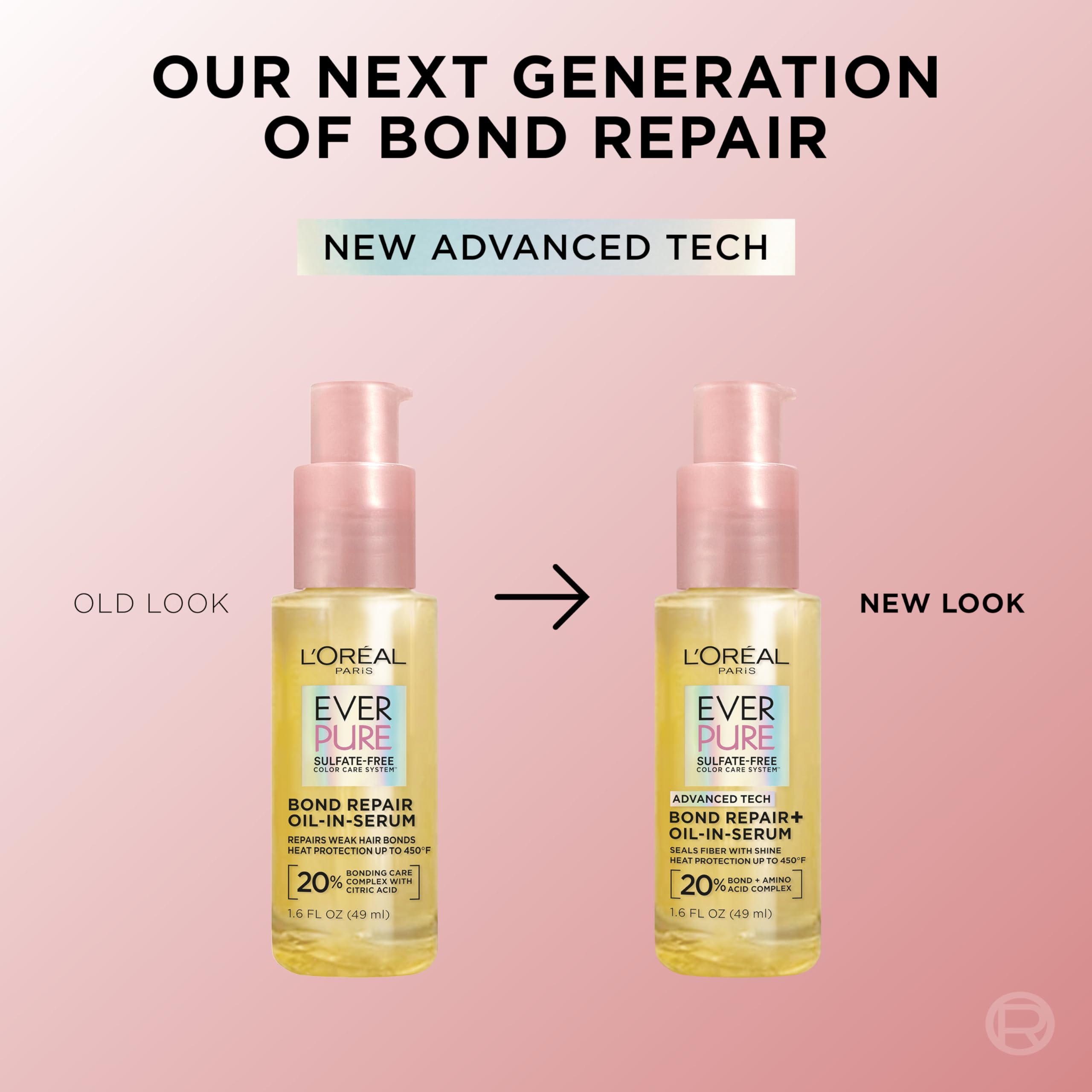 L'Oreal Paris Bond Repair+ Hair Oil-in-Serum, Heat Protectant to Strengthen Damaged, Color-Treated Hair, Provides Intense Shine and Frizz Control, EverPure, 1.6 Fl Oz (Packaging May Vary)