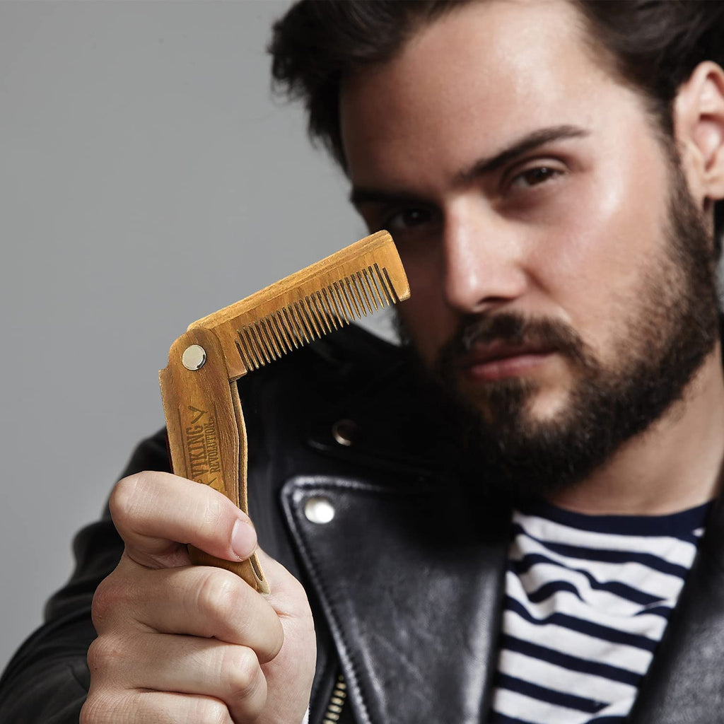 Viking Revolution Folding Beard Comb - Natural Wooden Comb - 1 Count