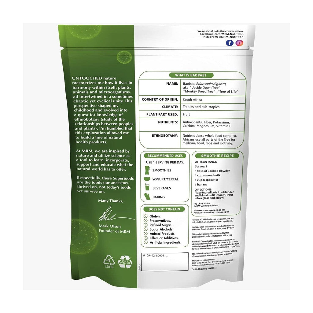 Buy now MRM Nutrition Organic Baobab Powder | Superfoods | Digestive Health | Antioxidant | 40 Servings at indiglob india