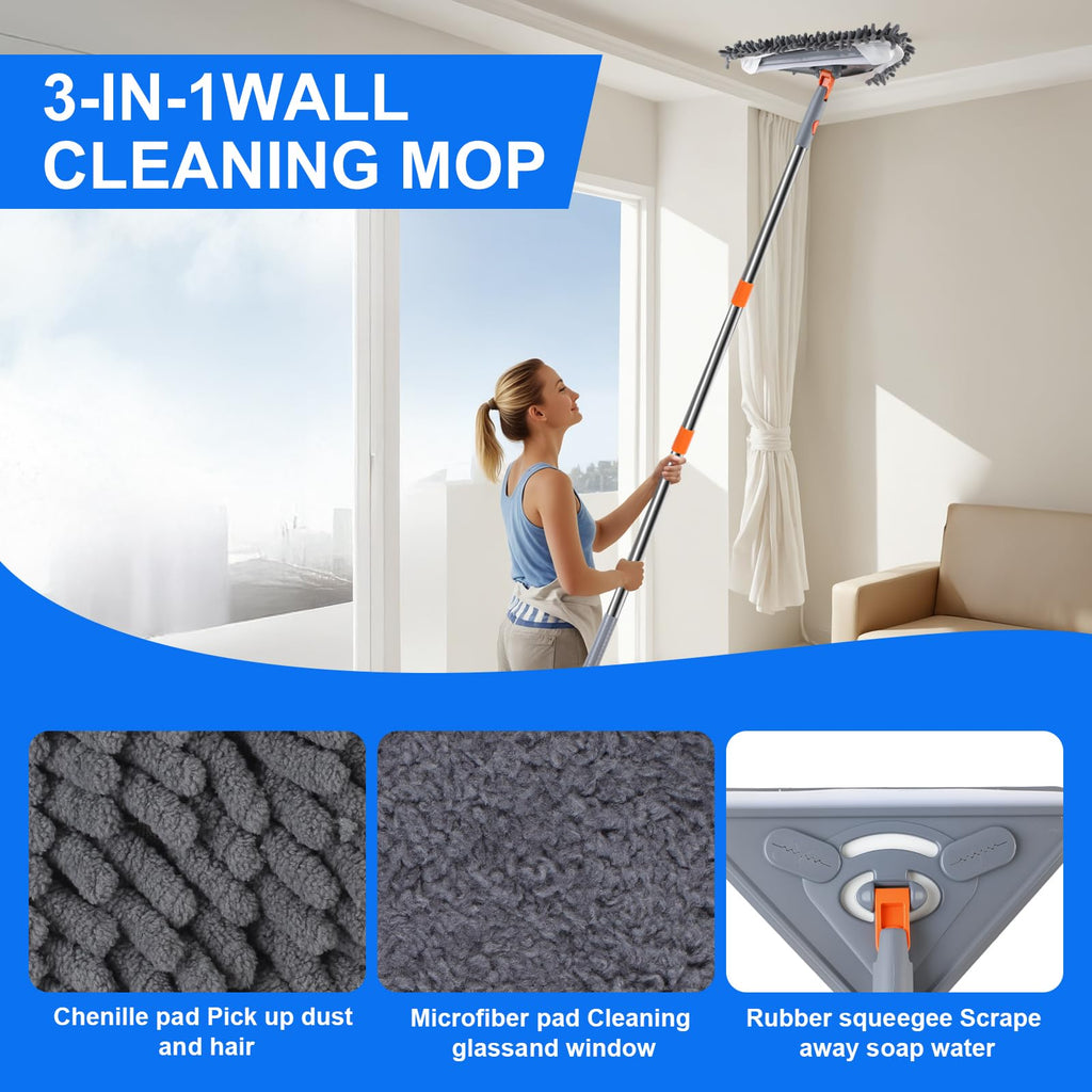 Wall Cleaner Mop, 80-Inch Handle, Baseboard Cleaner Tool, 6 Pads