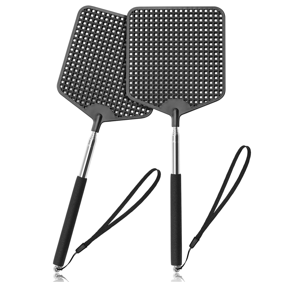 HDAJY Telescopic Fly Swatters 2 Pack, Premium Plastic Flyswatter, Fly Swatter Heavy Duty for Indoor, Outdoor, Classroom, Stainless Steel Handle（Black）
