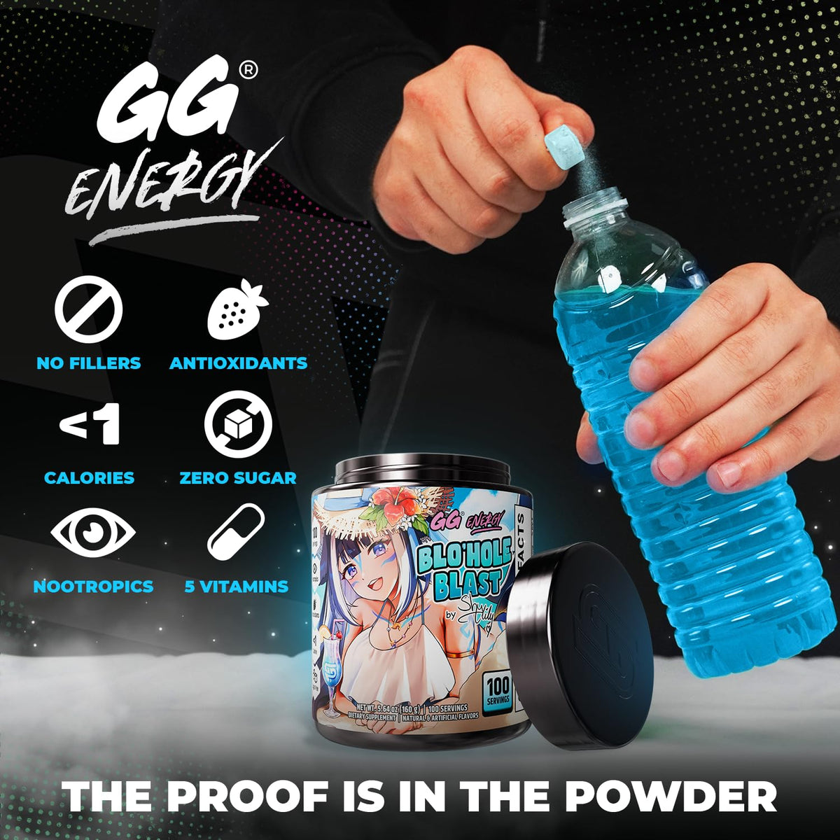 Gamer Supps GG Energy - Blo'hole Blast by Shylily (100 Servings) - Keto Friendly Gaming Energy and Nootropic Blend, Sugar Free + Caffeine + Vitamins + Immune Support, Powder Drink
