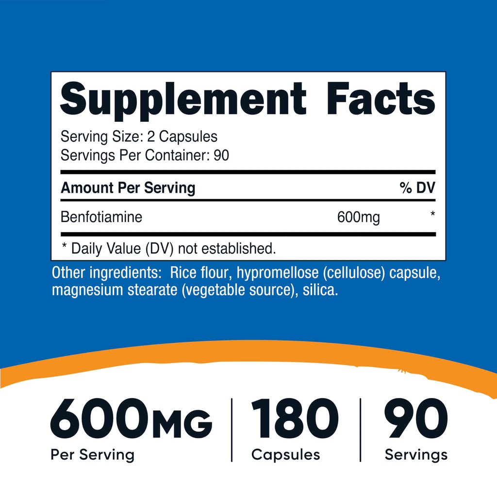 Nutricost Benfotiamine (600mg) 180 Capsules, Fat Soluble Vitamin B1 | Gluten Free, GMO-Free, Vegan, 90 Servings