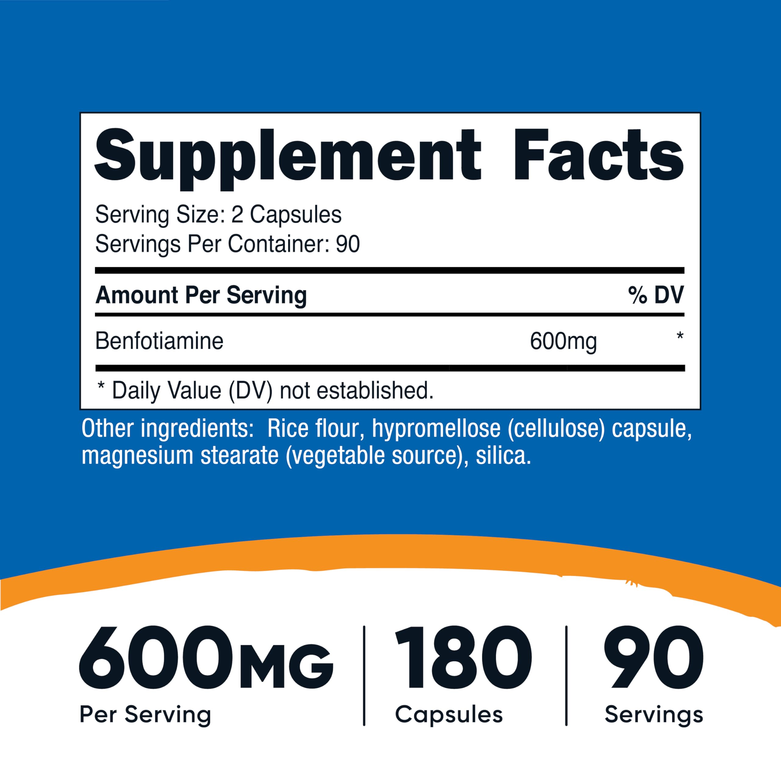 Nutricost Benfotiamine (600mg) 180 Capsules, Fat Soluble Vitamin B1 | Gluten Free, GMO-Free, Vegan, 90 Servings