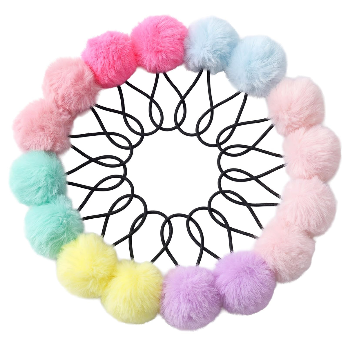 Pom Pom Hair Ties 16 Pcs Hair Ties for Girls Ball Scrunchies Hair Accessories for Women(2 inch,Multi-color)