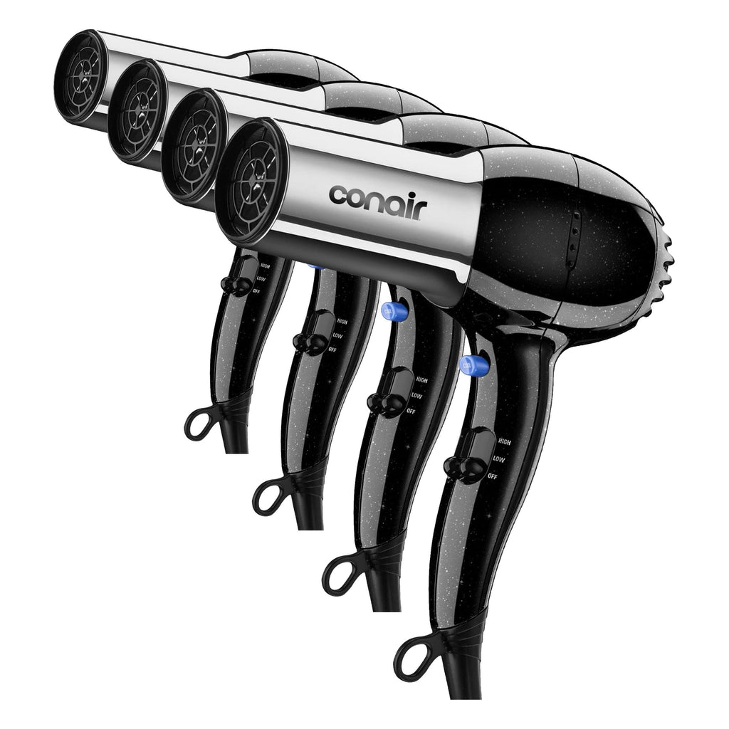 Conair Ionic Hair Dryer with Concentrator Attachment, 1875W, Full Size | Fast-drying blow dryer with various heat and speed settings and a lightweight design for effortless everyday styling