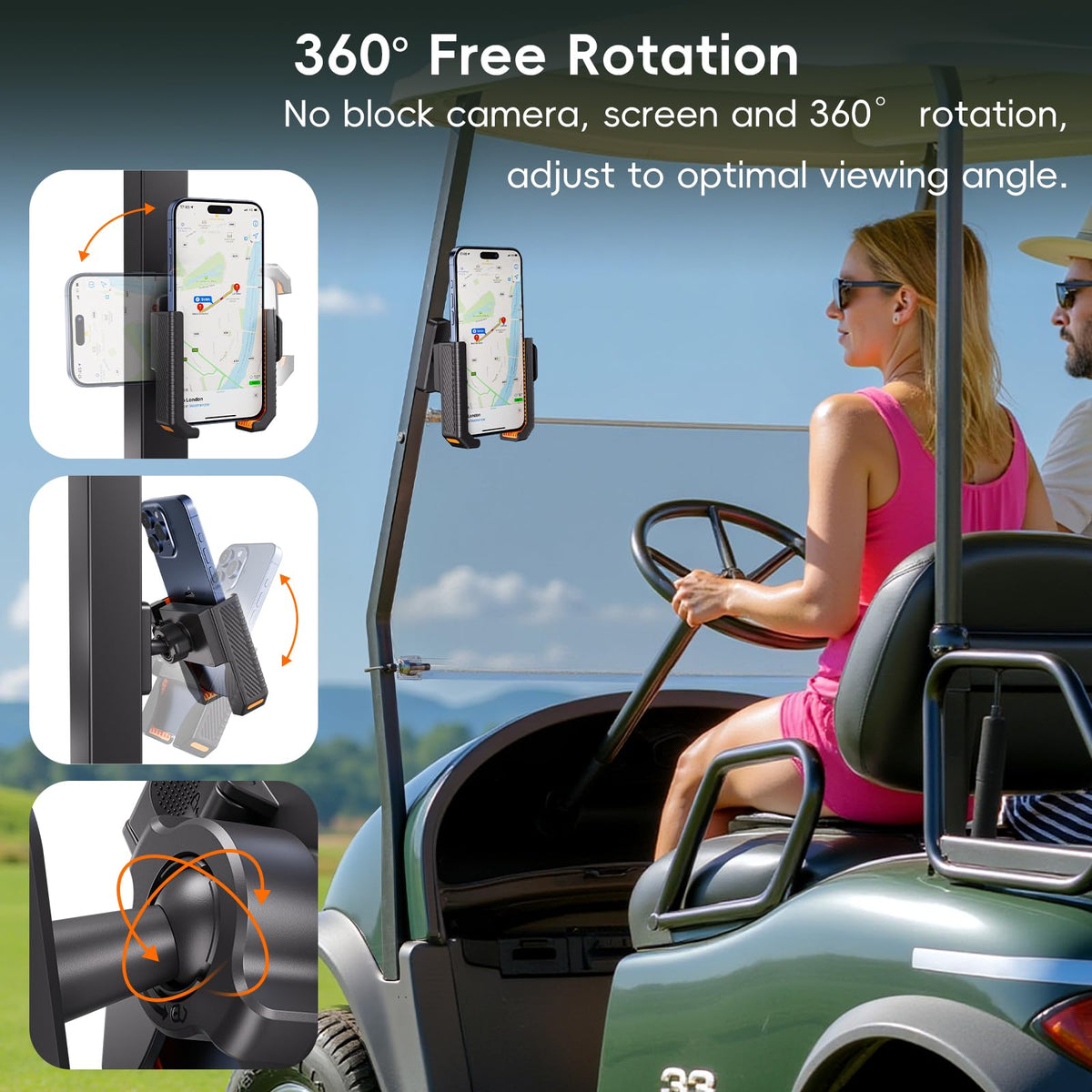 Magnetic Golf Cart Phone Holder, Powerful N52 Magnet Base, Fits EZGO, Club Car, Yamaha, Icon, Golf Cart Accessories Compatible with iPhone, Samsung, Xiaomi and All 4.5-7" Smartphones