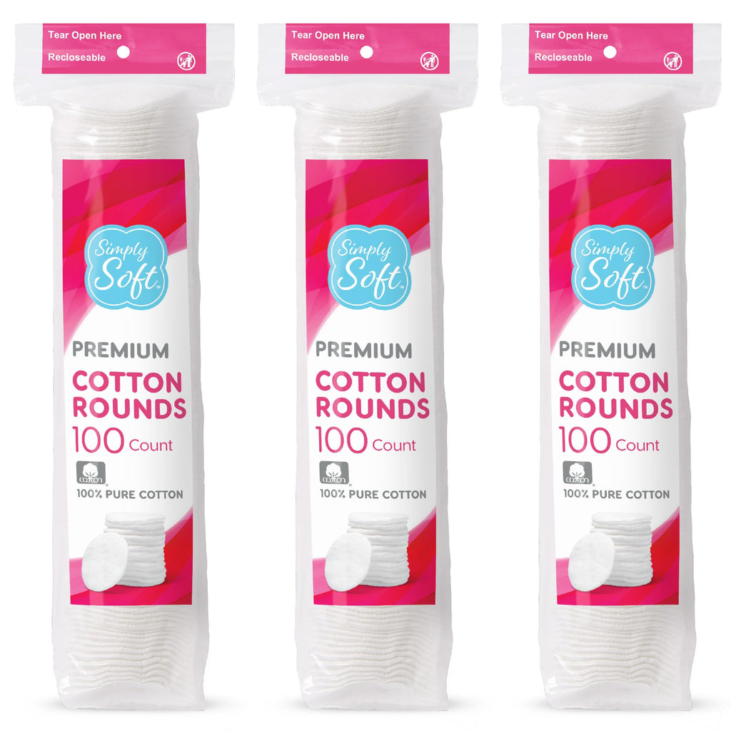Medline Simply Soft Cotton Rounds (300 Count), 100% Cotton Absorbent and Textured Cotton Pads, Lint-Free
