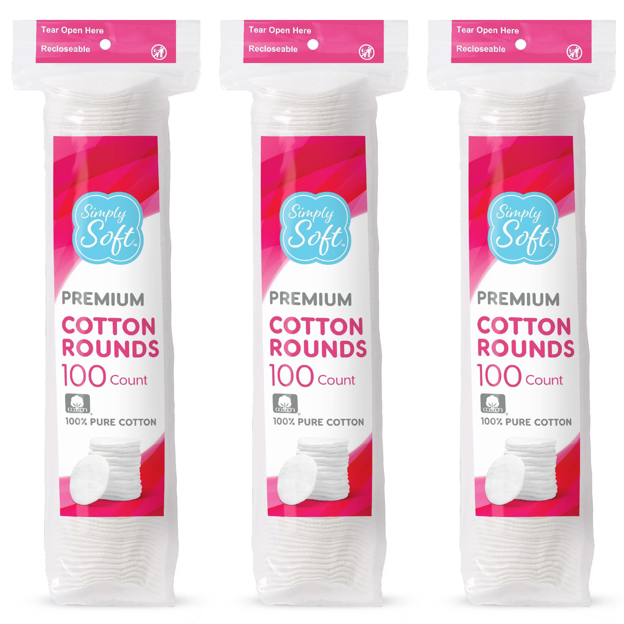 Medline Simply Soft Cotton Rounds (300 Count), 100% Cotton Absorbent and Textured Cotton Pads, Lint-Free