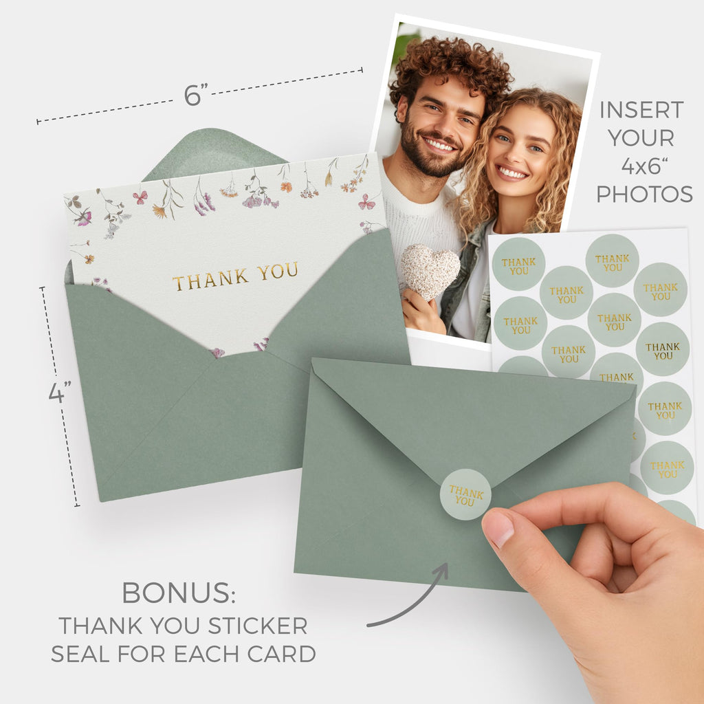 ZICOTO Beautiful Thank You Card Set With Envelopes and Stickers - Set of 20