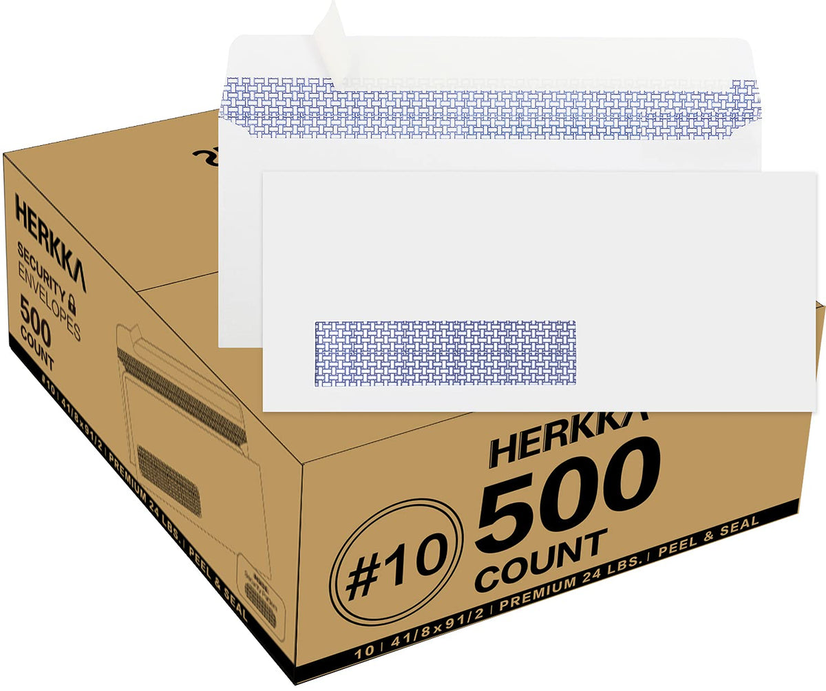 500 Pack #10 Single Left Window SELF Seal Security Envelopes, Designed for QuickBooks Invoices & Business Statements, Computer Printed Checks Peel and Seal Flap, Size 4-1/8 x 9-1/2 Inches, 24 LB