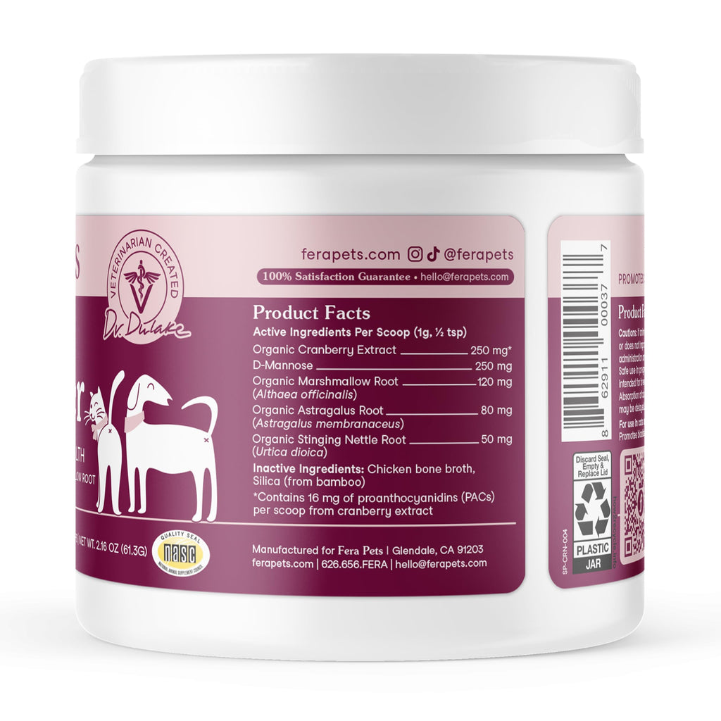 Fera Pets Bladder Support Cranberry Supplement for Dogs & Cats - 60 Scoops