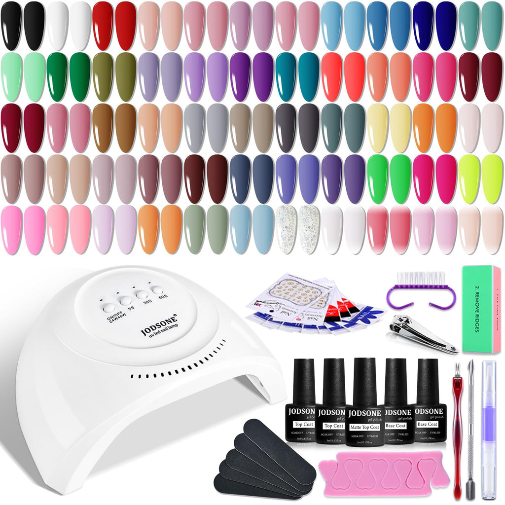Buy now JODSONE 36 PCS Gel Nail Polish Set-32 Colors Gel Polish Kit Base Coat Glossy Matte and Glitter Top Coat Nail Polish Set Green Blue Red Pink Collection Gifts for Women at indiglob india