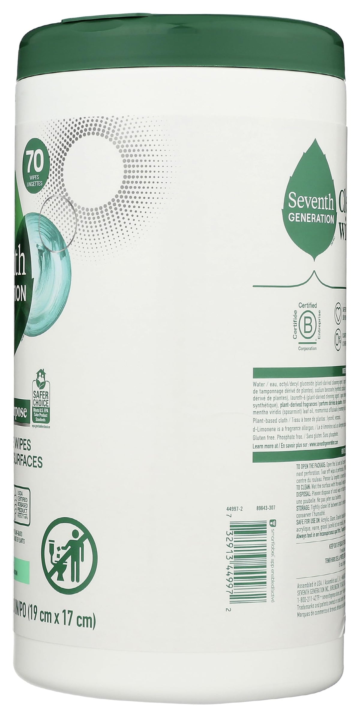 Seventh Generation Multi-Surface Wipes, Garden Mint Scented, 70 Count