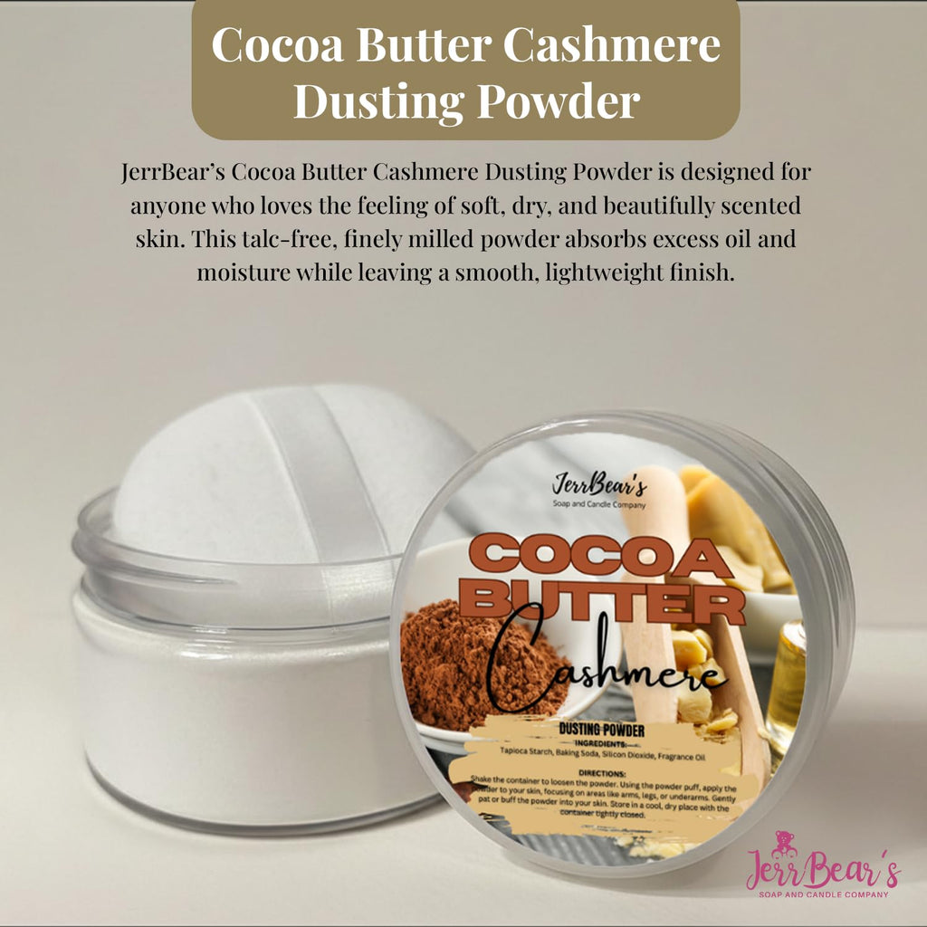 Cocoa Butter Cashmere Dusting Powder in a round container, designed for smooth, soft skin. 100% Authentic product.