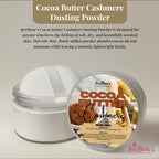 Cocoa Butter Cashmere Dusting Powder in a round container, designed for smooth, soft skin. 100% Authentic product.
