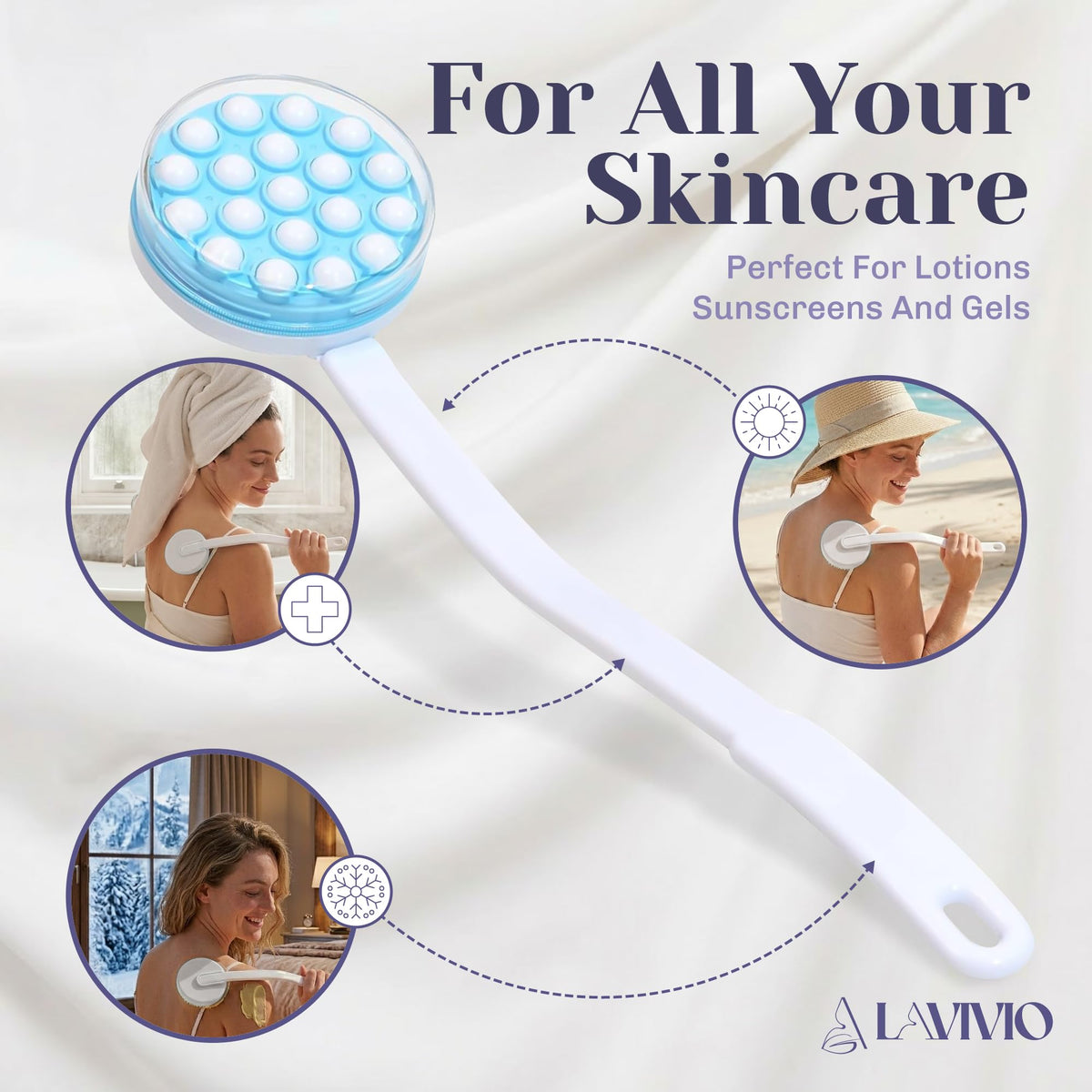 Lotion Applicator for Back - Back Lotion Applicator for Women and Men - 19 Massaging Rollers for Soothing Relief - Long Handle, Easy Application - Ideal for Elderly, Perfect for Cream & Lotion
