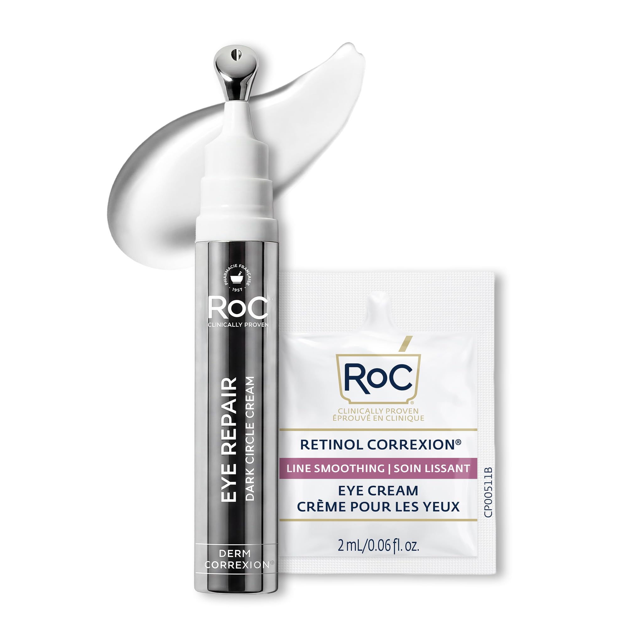 RoC Derm Correxion Dual Eye Cream, Retinol + Peptides for Puffy Eyes 0.68oz | 2 in 1 Eye Treatment developed with dermatologists. Lift upper eye with lifting gel and smooth lower eye with smoothing cream