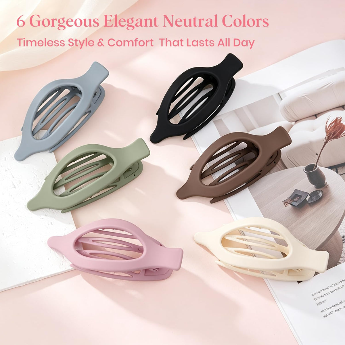 Set of 4 large flat hair clips in elegant neutral colors. Verified by CuratCart for style and comfort that lasts all day.
