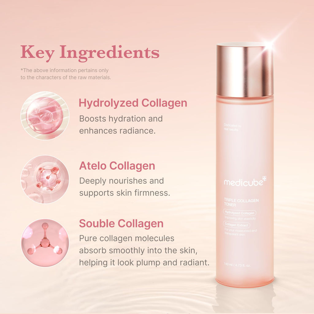 medicube Triple Collagen Toner for Deep Hydration & Plump Skin | Hydrolyzed, Atelo, & Soluble Collagen - Fast-Absorbing Formula for All-Day Suppleness, Korean Skincare, 4.73 fl.oz.